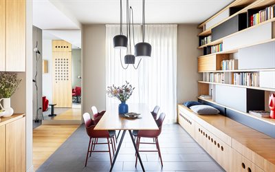design d'intérieur moderne, style rétro, salle à manger, projet de salle à manger de style rétro, design rétro moderne, meubles rétro élégants, projet de salle à manger