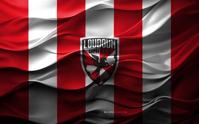 4k, loudoun united fc logo, sfondo 3d bianco rosso, usl, loudoun united fc emblem, team di calcio americana, flag di loudoun united fc, texture 3d, campionato usl, usa, loudoun united fc, calcio, loudoun united