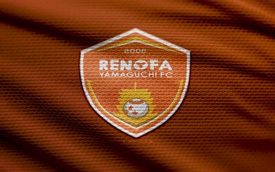 renofa yamaguchi 패브릭 로고, 4k, 오렌지 직물 배경, j2 리그, 보케, 축구, renofa yamaguchi 로고, renofa yamaguchi emblem, renofa yamaguchi, 일본 축구 클럽, renofa yamaguchi fc