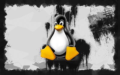 logotipo de linux grunge, 4k, marcas del sistema operativo, fondo grune blanco, obra de arte, logotipo de linux, logotipo de las marcas, linux, marcas