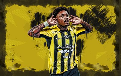 4k, steven bergwijn, gelber grunge  hintergrund, al ittihad club, saudische professionelle liga, niederländische fußballer, steven bergwijn 4k, fußball, al ittihad fc, al ittihad saudi arabischer club, steven bergwijn al ittihad