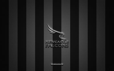 logotipo de newcastle falcons, club de unión de rugby inglés, rugby de la premier league, fondo de carbón blanco negro, emblema de newcastle falcons, sindicato de rugby, newcastle falcons, inglaterra, los halcones