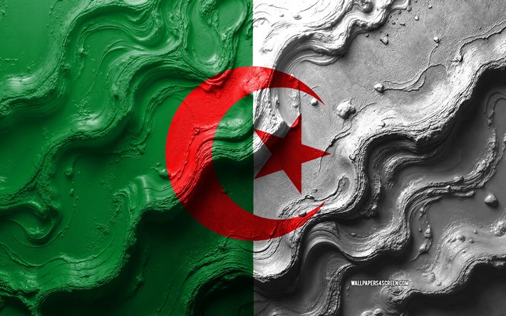 algeriets flagga, 4k, stenvågstruktur, algerialflagg, 3d algerial flagg, afrika, afrikanska länder, algeriet