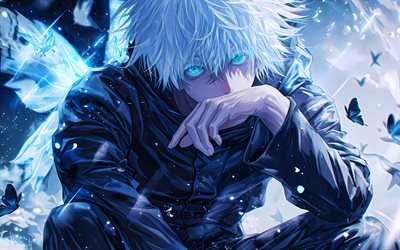 4k, satoru gojo, mariposas, jujutsu kaisen, protagonista, manga, serie jujutsu kaisen, gojo satoru, jujutsu kaisen personajes, obra de arte, satoru gojo jujutsu kaisen