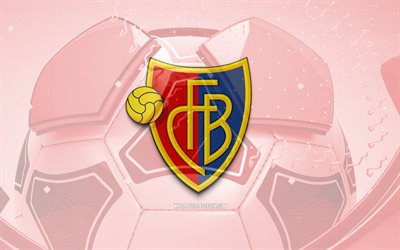 fc basel glansig logotyp, 4k, röd fotbollsbakgrund, schweiziska superliga, fotboll, schweizisk fotbollsklubb, fc basel 3d  logotyp, fc basel emblem, fc basel 1893, sportlogotyp, fc basel