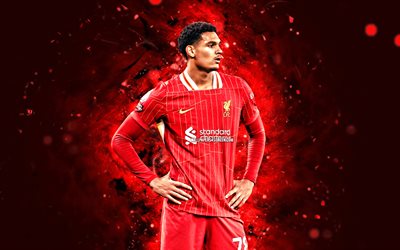 Jarell Quansah, 4k, red neon lights, Liverpool, Premier League, English footballers, football, Jarell Quansah 4k, soccer, LFC, Liverpool FC, Jarell Quansah Liverpool