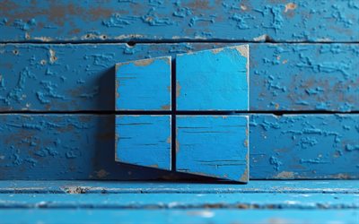 windows 10 puinen logo, 4k, luova, os  tuotemerkit, sininen puinen tausta, windows 10 3d  logo, brändien logo, blue windows 10  logo, tuotemerkit, windows 10  logo, windows 10