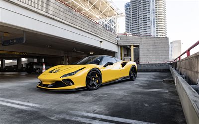 Ferrari F8, exterior, front view, supercar, Type F142MFL, yellow Ferrari F8, Italian sports cars, yellow Ferrari, sports cars, Ferrari