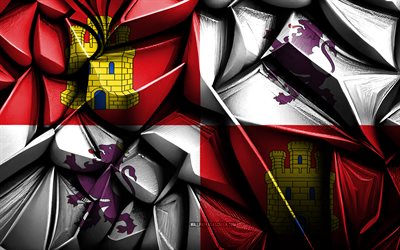 drapeau de la castille et de leon, 4k, texture créative 3d, drapeau 3d castille et leon, espagne, flag castille et leon, art 3d, aragon, communautés autonomes d'espagne, drapeau de la communauté autonome de castille et leon