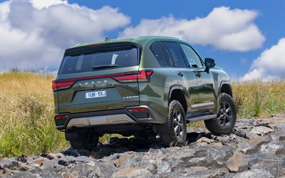 4k, lexus lx500d overtrail, visión trasera, fuera de la carretera, 2025 autos, extremo, suvs, green lexus lx, 2025 lexus lx, autos japoneses, lexus lx, lexus