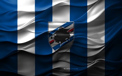 4k, logo uc sampdoria, sfondo 3d bianco blu, serie b, emblema uc sampdoria, squadra di calcio italiana, flag uc sampdoria, texture 3d, italia, uc sampdoria, calcio, sampdoria