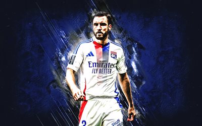 nicolas tagliafico, olympique lyon, joueur de football argentin, fond de pierre bleue, grunge, ligue 1, france, football, nicolas tagliafico lyon