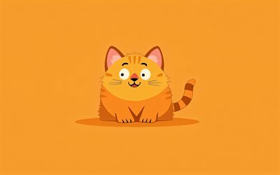 dibujos animados de jengibre, 4k, mascotas, mínimo, fondos de naranja, creado, gatos, catroon cats, minimalismo del gato