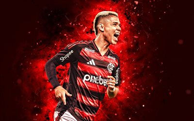 Luiz Araujo, 4k, red neon lights, Flamengo, Brazilian Serie A, brazilian footballers, Luiz Araujo 4K, football, soccer, Flamengo RJ, Flamengo FC, Luiz Araujo Flamengo