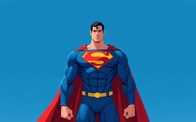 superhombre, 4k, superhéroes, fondos azules, mínimo, creativo, minimalismo de superman, dc comics