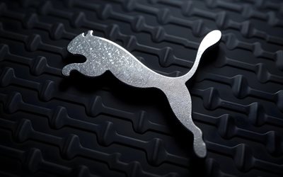 puma metal logo, 4k, grunge art, sfondi della griglia metallica, marchi, logo puma 3d, creativo, logo puma, marchi di moda, puma
