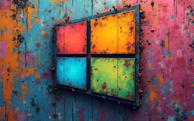windows 10グランジロゴ, 4k, クリエイティブ, カラフルなグランジの背景, ブランド, windows 10カラフルなロゴ, osロゴ, windows 10抽象ロゴ, アートワーク, windows 10ロゴ, windows 10 3dロゴ, windows 10