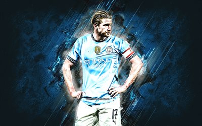 Kevin De Bruyne, Manchester City FC, blue stone background, grunge art, Belgian footballer, Man City, Premier League, England, football, Kevin De Bruyne Manchester City