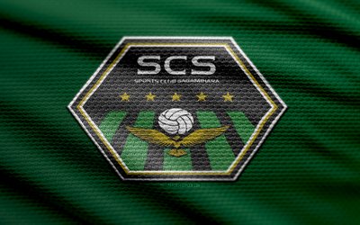 logotipo de tecido sc sagamihara, 4k, fundo de tecido verde, j3 league, bokeh, futebol, logotipo sc sagamihara, emblema de sc sagamihara, sc sagamihara, clube de futebol japonês, sagamihara fc