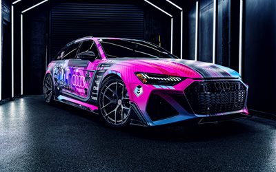 アウディrs6アバン, 4k, チューニング, 2025車, スーパーカー, ガレージ, カラフルなアウディrs6アバン, 2025 audi rs6 avant, ドイツの車, アウディ