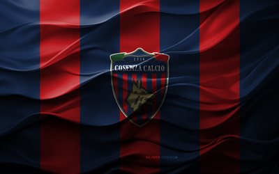 4k, logo cosenza calcie, sfondo 3d rosso blu, serie b, emblema del calcio cosenza, squadra di calcio italiana, flag di calcio cosenza, texture 3d, italia, calcio cosenza, calcio, cosenza