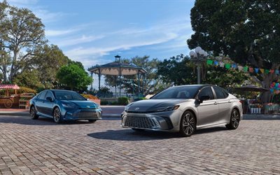 4k, تويوتا كامري, 2025, عرض الجبهة, الخارج, جديد تويوتا كامري, الأزرق كامري 2025, السيارات اليابانية, تويوتا