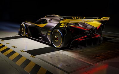 4k, bogatti bolide, vue arrière, hypercars, 2025 voitures, usine, supercars, bolide bugatti jaune, 2025 bugatti bolide, voitures françaises, bugatti