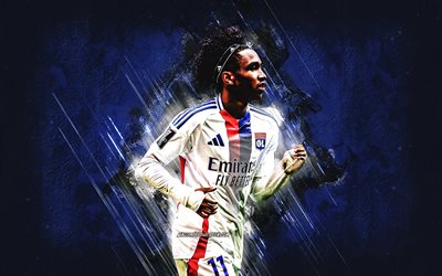 malick fofana, olympique lyonnais, blauer steinhintergrund, belgischer fußballspieler, grunge  kunst, ligue 1, frankreich, fußball, malick fofana olympique lyonnais