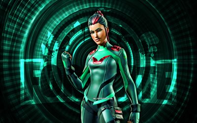 Singularity Fortnite, 4k, turquoise spiral background, Fortnite, creative, Singularity Skin, Fortnite Singularity Skin, Singularity, Fortnite characters