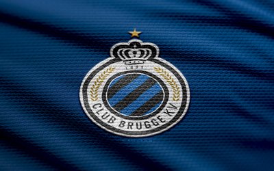 Club Brugge KV fabric logo, 4k, blue fabric background, Jupiler Pro League, bokeh, soccer, Club Brugge KV logo, football, Club Brugge KV emblem, Club Brugge KV, belgian football club, Club Brugge FC