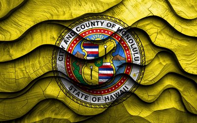 4k, honolulu flag, us  städte, hölzerne 3d  wellenflaggen, tag von honolulu, flagge von honolulu, usa, honolulu holzflagge, honolulu hawaii, amerikanische städte, honolulu