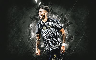 vitinho, botafogo, brasiliansk fotbollsspelare, vit stenbakgrund, grunge konst, brasilien, fotboll, victor alexander da silva, botafogo de futebol e regatas, vitinho botafogo