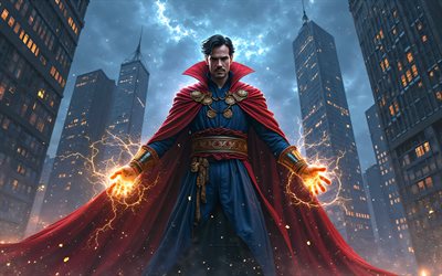 4k, ドクター・ストレンジ, nighscapes, スーパーヒーロー, 3dアート, マーベルコミック, ファンアート, ドクターストレンジ4k