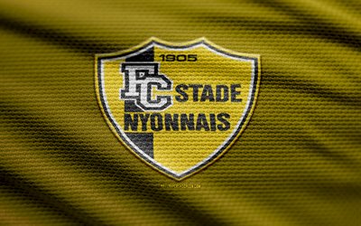 FC Stade Nyonnais fabric logo, 4k, yellow fabric background, Challenge League, bokeh, soccer, FC Stade Nyonnais logo, football, FC Stade Nyonnais emblem, FC Stade Nyonnais, Swiss football club, Stade Nyonnais FC