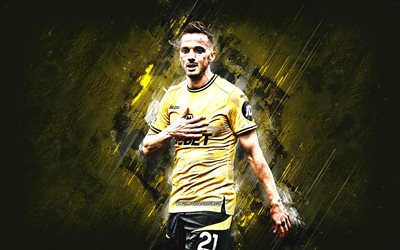 pablo sarabia, wolverhampton wanderers fc, ispanyol futbolcu, sarı taş arka plan, grunge art, premier lig, ingiltere, futbol, pablo sarabia wolverhampton wanderers
