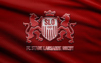 fc stade lausanne omouchy 패브릭 로고, 4k, 빨간색 직물 배경, 도전 리그, 보케, 축구, fc stade lausanne ouchy 로고, fc stade lausanne ouchy emblem, fc stade lausanne ouchy, 스위스 풋볼 클럽, stade lausanne ouchy fc