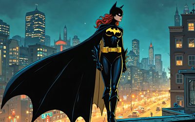 4k, Batgirl, nightscape, superheroes, comics art, Marvel Comics, abstract art, Batgirl 3D, fan art, Batgirl 4K