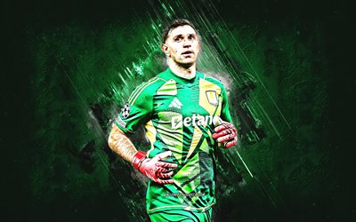 emiliano martinez, aston villa fc, calciatore argentino, portiere, sfondo di pietra verde, grunge art, premier league, inghilterra, calcio, emiliano martinez aston villa