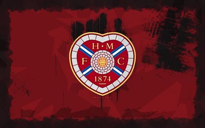 Heart of Midlothian grunge logo, 4k, Scottish Premiership, purple grunge background, soccer, Heart of Midlothian emblem, football, Heart of Midlothian logo, Heart of Midlothian, Scottish football club, Heart of Midlothian FC