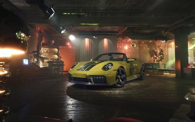2025, porsche 911 spirit 70 heritage edition, vista frontale, esterno, porsche giallo 911, porsche 911 tuning, auto tedesche, auto sportive tedesche, porsche