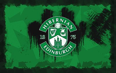 logotipo de grunge fc hibernian fc, 4k, premier league escocés, fondo de grunge verde, fútbol, emblema de hiberniano fc, fútbol americano, logotipo de hibernian fc, hibernian fc, club de fútbol escocés, fc hibernian