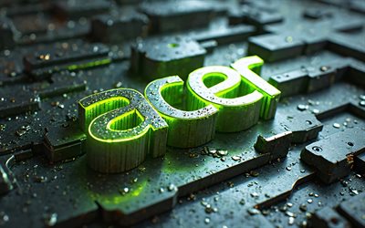 Acer green logo, 4k, metal backgrounds, green neon lights, Acer 3D logo, artwork, Acer metal logo, Acer logo, electronics brands, Acer