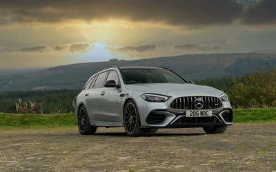 4k, Mercedes-AMG C 63 S E Performance Estate, offroad, 2025 cars, sunset, UK-spec, S206, wagons, 2025 Mercedes-AMG C 63 S Estate, german cars, Mercedes