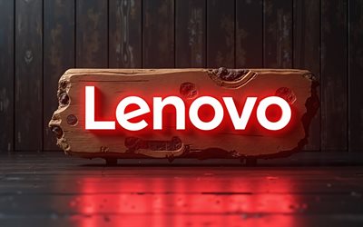 4k, レノボ木製のロゴ, 赤いネオンライト, クリエイティブ, 木製の背景, ボケ, lenovo 3dロゴ, lenovo neon logo, アートワーク, レノボのロゴ, エレクトロニクスブランド, レノボ