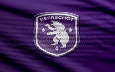 K Beerschot VA fabric logo, 4k, violet fabric background, Jupiler Pro League, bokeh, soccer, K Beerschot VA logo, football, K Beerschot VA emblem, K Beerschot VA, belgian football club, K Beerschot FC