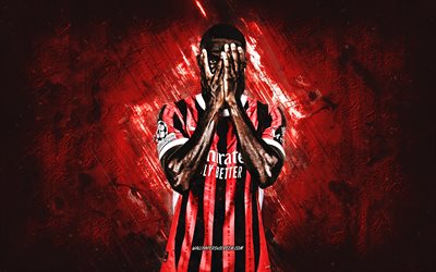 Fikayo Tomori, AC Milan, English Footballer, Red Stone Background, Grunge Art, Serie A, Italy, Soccer, Oluwafikayomi Oluwadamilola Tomori, Fikayo Tomori AC Milan, Football