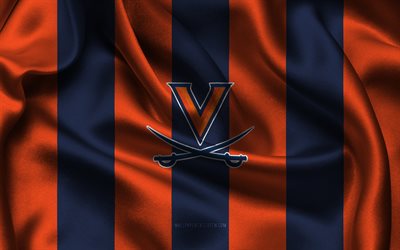 4k, virginia cavaliers logo, orangefarbener blauer seidenstoff, amerikanische fußballmannschaft, virginia cavaliers emblem, ncaa, virginia cavaliers, usa, amerikanischer fußball, virginia cavaliers fußball