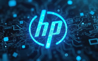 HP logo, 4k, blue neon light, Hewlett-Packard logo, blue X-ray, high quality, hi-tech background, Hewlett-Packard, HP