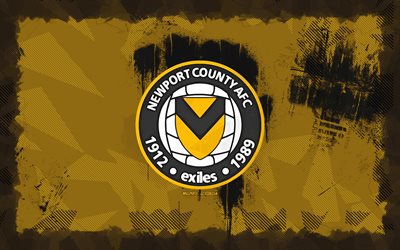 Newport County AFC grunge logo, 4k, League Two, yellow grunge background, soccer, Newport County AFC emblem, football, Newport County AFC logo, Newport County AFC, english football club, Newport County FC