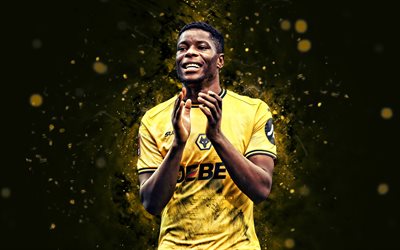 Marshall Munetsi, 4k, yellow neon lights, Wolverhampton Wanderers, Premier League, Zimbabwean footballers, Marshall Munetsi 4K, football, soccer, Wolverhampton Wanderers FC, Wolves, Marshall Munetsi Wolverhampton Wanderers